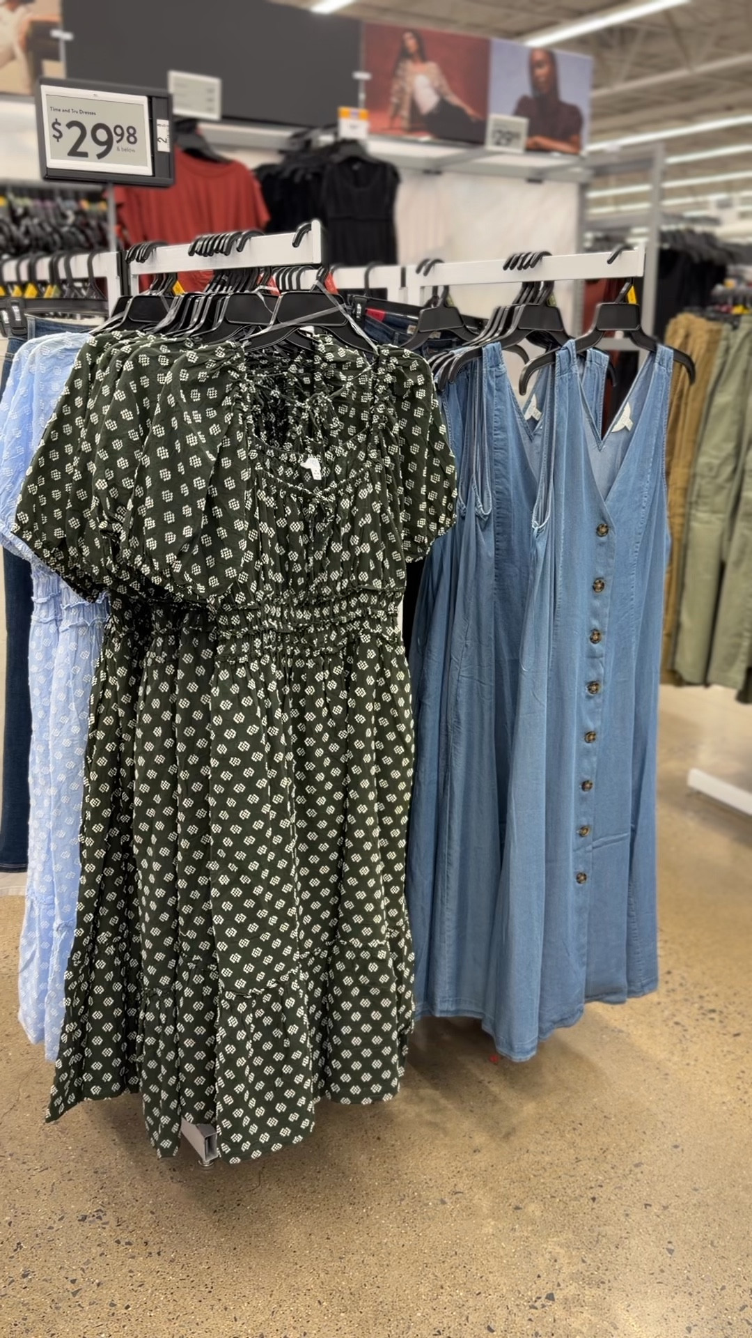 Walmart midi dresses I own and love! One is a square neck puff sleeve dress, and the other is a button front sleeveless style in chambray blue. Madewell look for less! Fit wise I got the medium in the puff sleeve dress and small in the blue one, I’d say they fit true to size. You don’t have to size up unless you want a relaxed fit. #walmartfashion