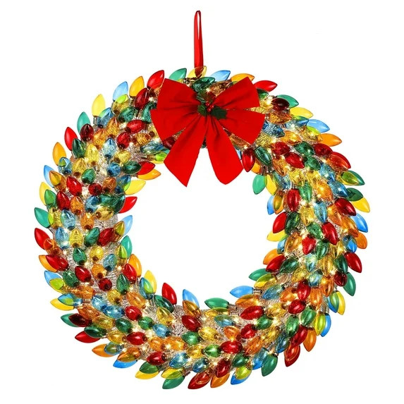 Mr. Christmas 30 in. Retro C9 Bulb Christmas Wreath Decoration, Multicolor | Walmart (US)
