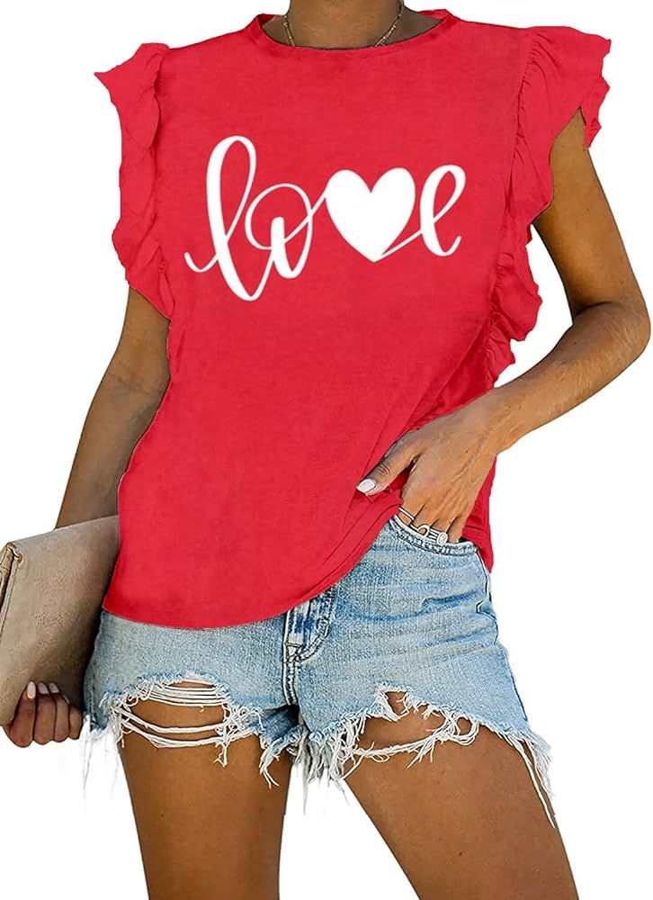 Roshop Womens Summer Sleeveless Casual Tie Dye T Shirts Ruffle Tank Tops | Amazon (US)
