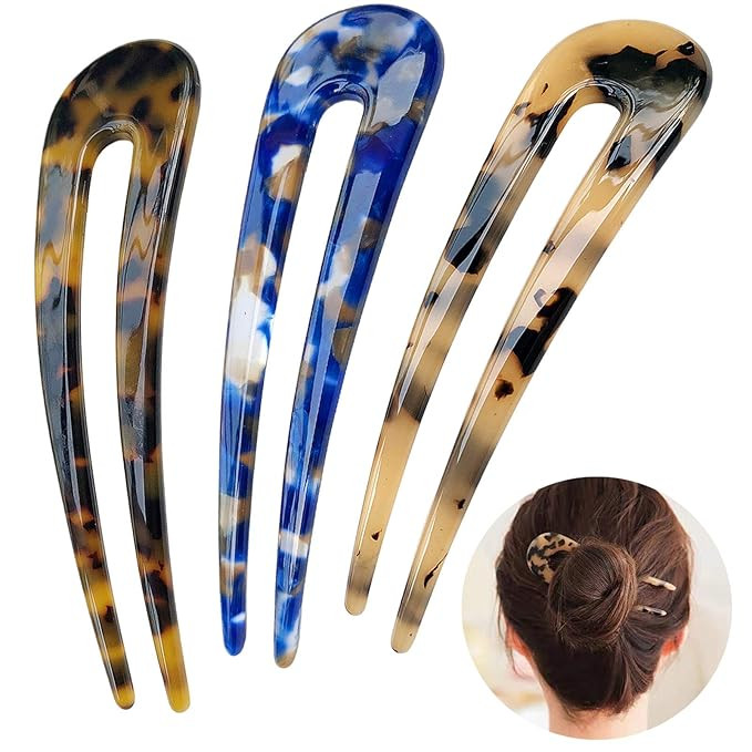 French Hair Forks Tortoise Shell U Shape Updo Hair Pins Clips for Thin Thick Hair, 4.3 inch Class... | Amazon (US)