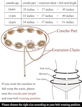 TOPACC Western Metal Concho Belt for Women Cowgirl Chain Belts for Dresses Jeans Country Concert ... | Amazon (US)