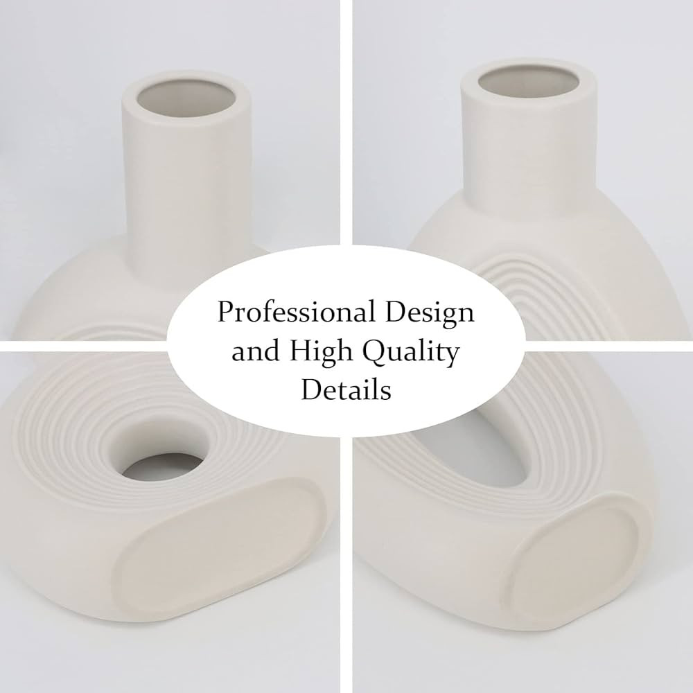 Ceramic Vase Set of 2, White Round Pampas Vases, Minimalist Nordic Boho Style for Home Decor, Mod... | Amazon (US)