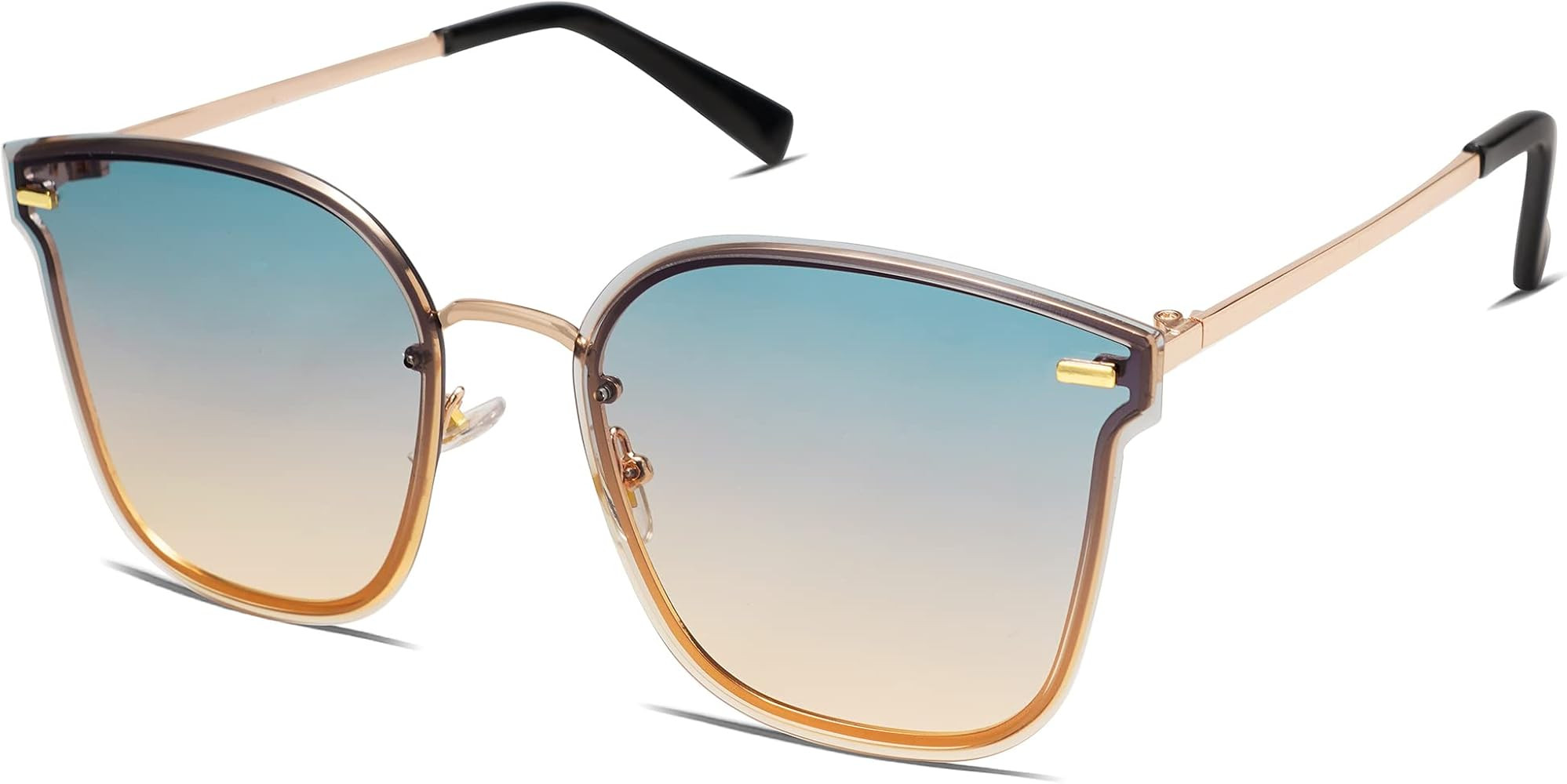 Allarallvr Fashion Square Rimless Sunglasses for Women Rectangle Flat Lens Metal Frame UV Protection | Amazon (US)