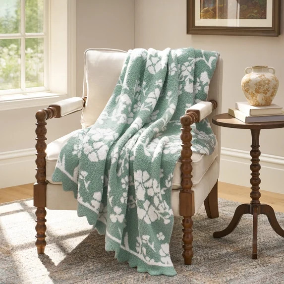 The Pioneer Woman Floral Cozy Knit Oversized Couch Throw Blanket, Green, 50 x 72 in | Walmart (US)