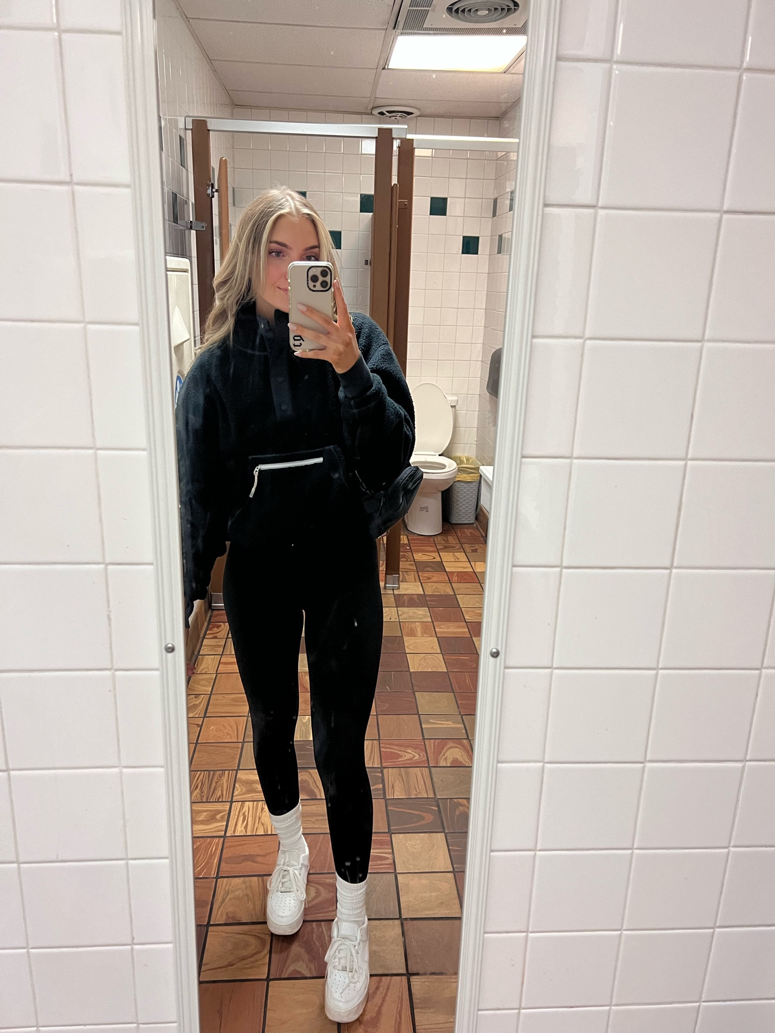 Spring athleisure 🖤 pullover, black hoodie, black leggings, white long slouch socks, Air Force 1s, Sherpa hoodie, gymshark women, gymshark finds 

#LTKfit #LTKFind #LTKstyletip