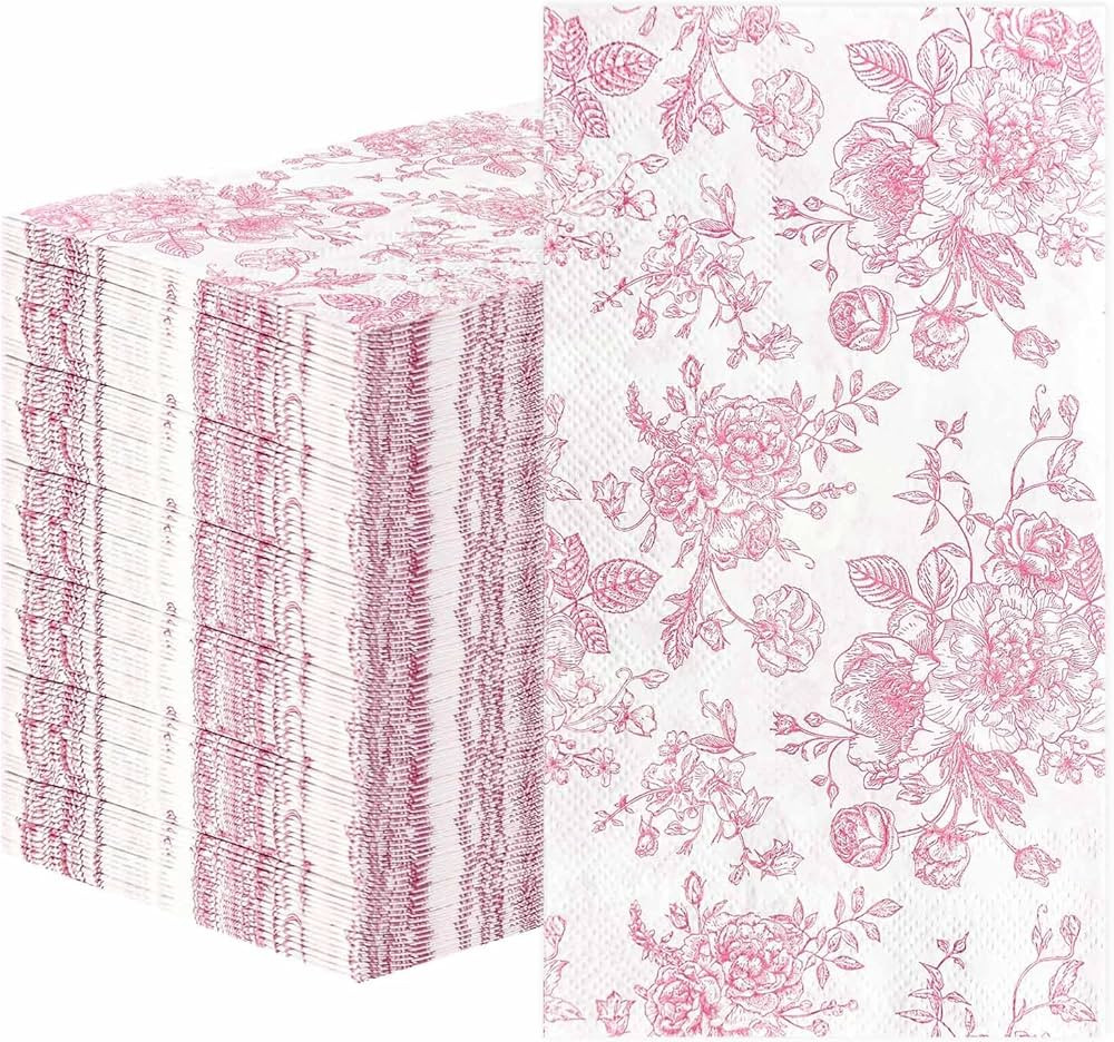 SietDESEO 50 Pieces 3-ply Pink Floral Napkins Disposable 13 x 15.7 Inches Guest Bathroom Napkins ... | Amazon (US)