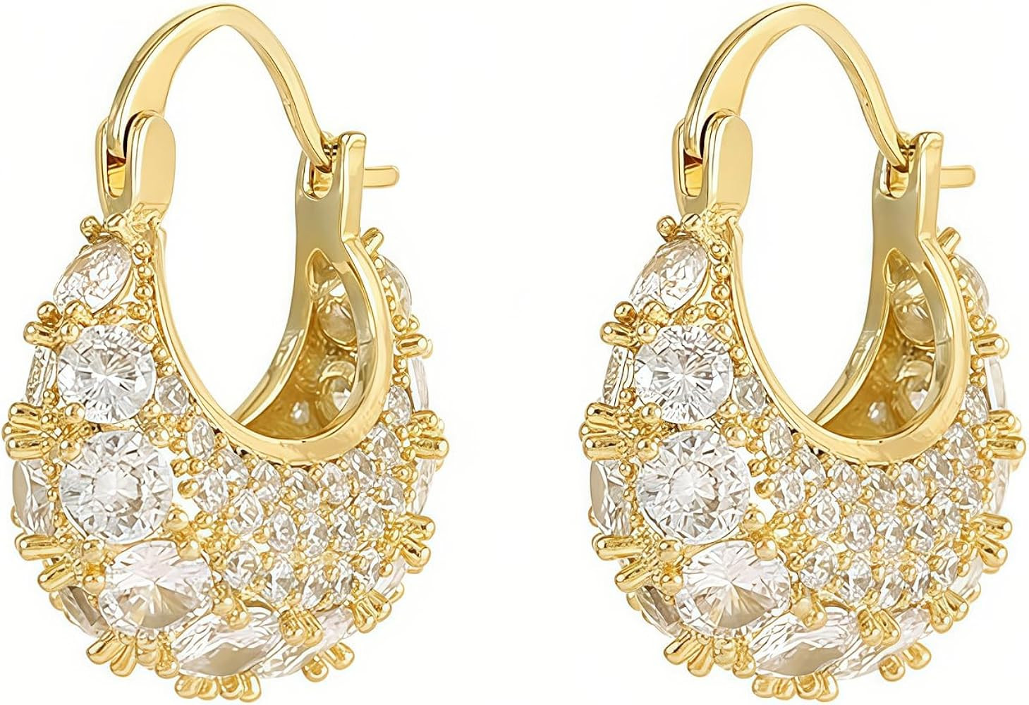 MIKAMU 14K Gold Thick Oval Hoop Earrings for Women CZ cubic zirconia Gold Plated trendy Thick Ova... | Amazon (US)