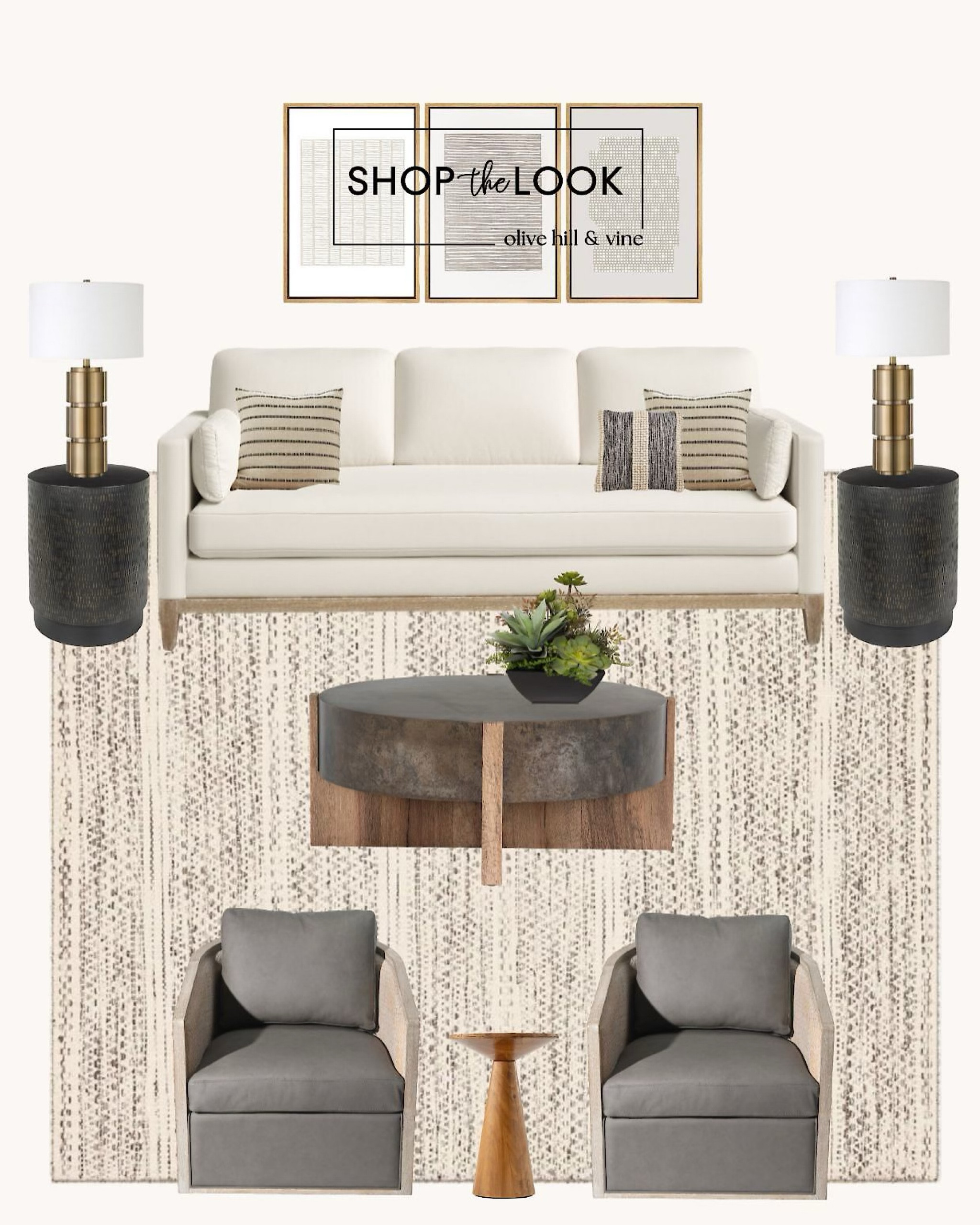 Set the vibe with a sleek velvet sofa on solid wood legs, paired with buttery leather swivel chairs that blend indulgence and durability. Add sculptural tables—distressed hammered iron or oak —plus mid-century lamps, geometric art, and a two-tone rug for balance. 

#LTKHome #LTKFamily #LTKStyleTip