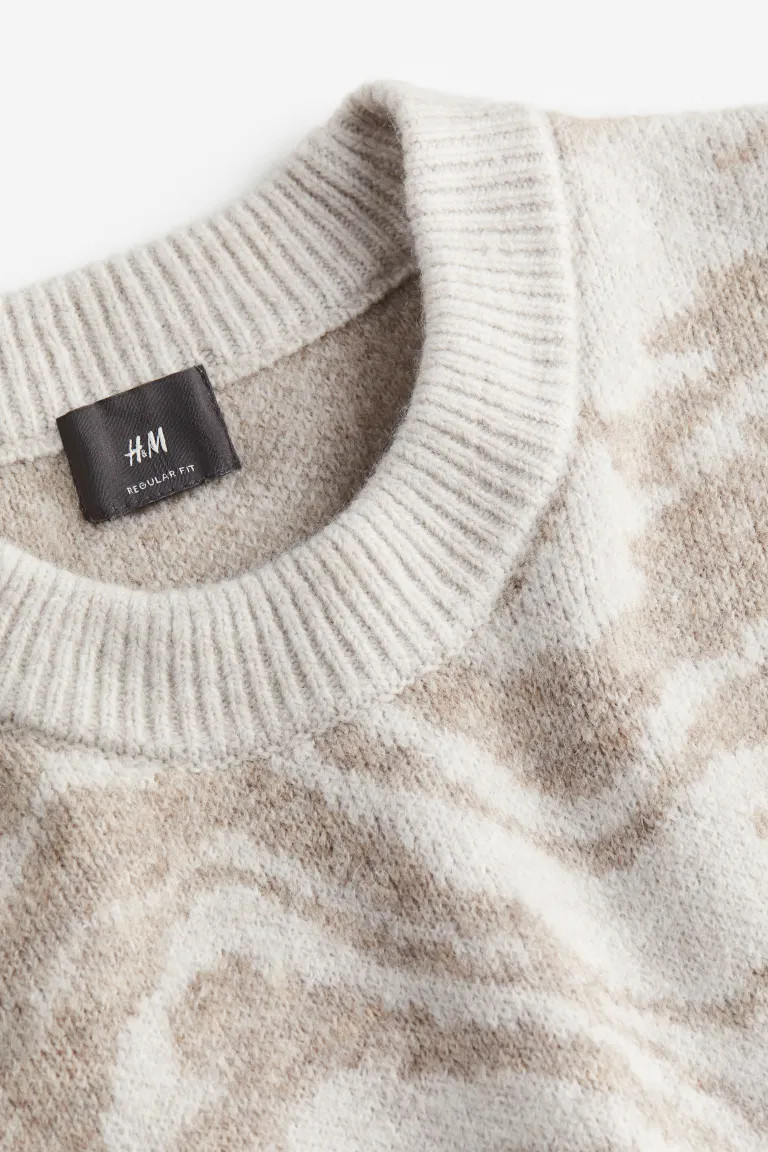 Regular Fit Jacquard-knit Sweater - Light taupe/patterned - Men | H&M US | H&M (US + CA)