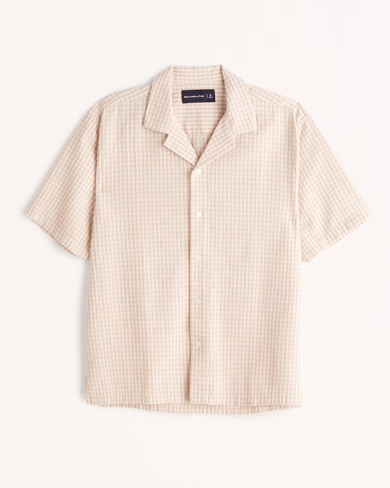 Camp Collar Textured Button-Up Shirt | Abercrombie & Fitch (US)