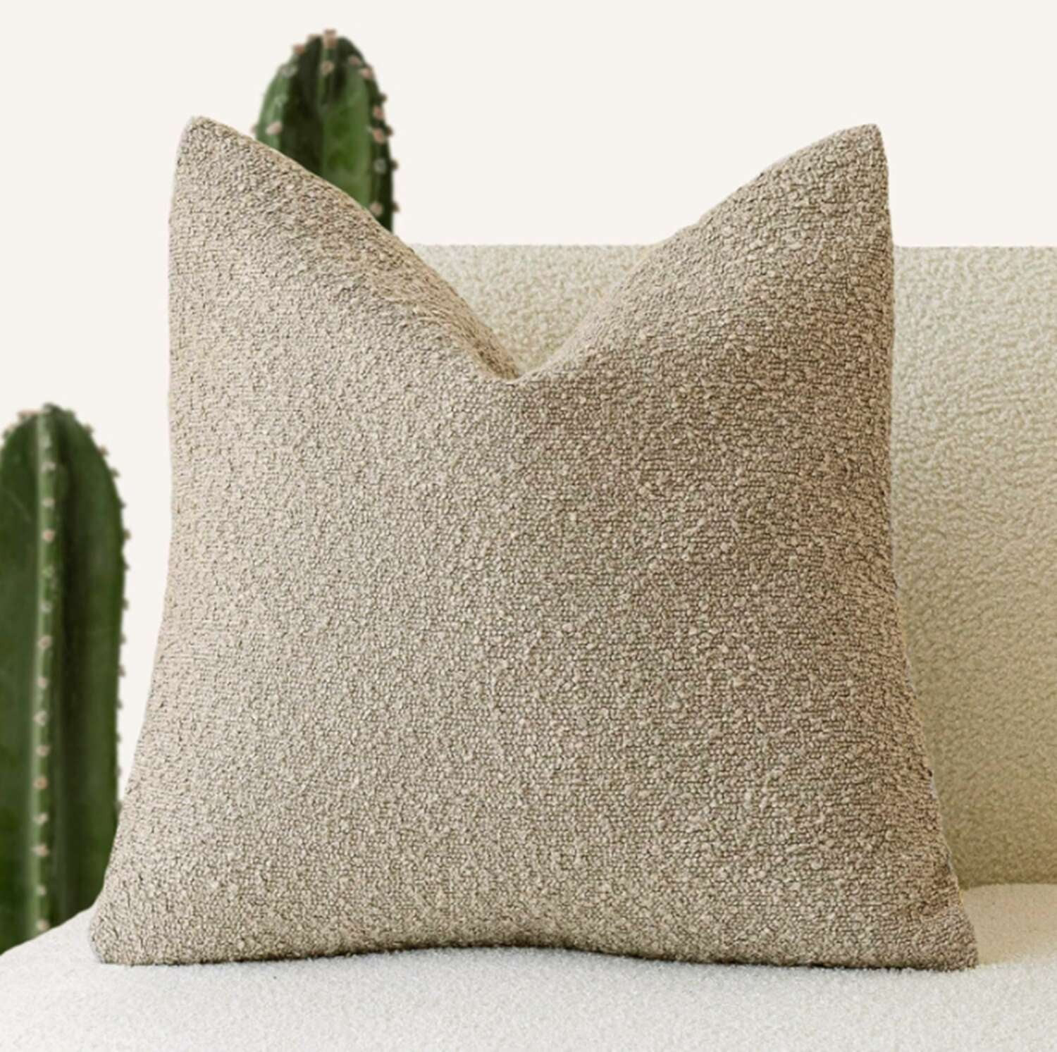 Pack of 2 light Camel Boucle Accent Decorative Throw Pillow Covers,18x18 Inch Soft Solid Textured... | Walmart (US)