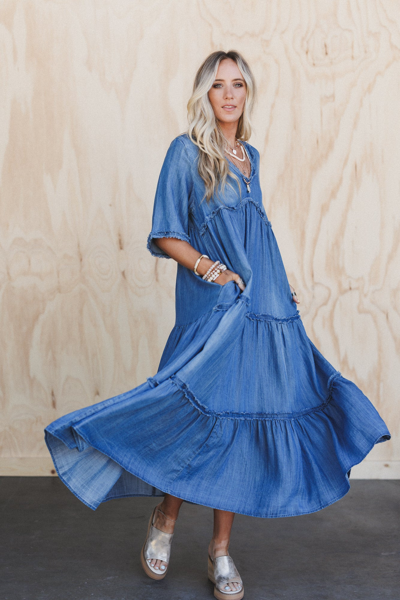 Fiona Tiered Maxi Dress - Dark Denim | Three Bird Nest