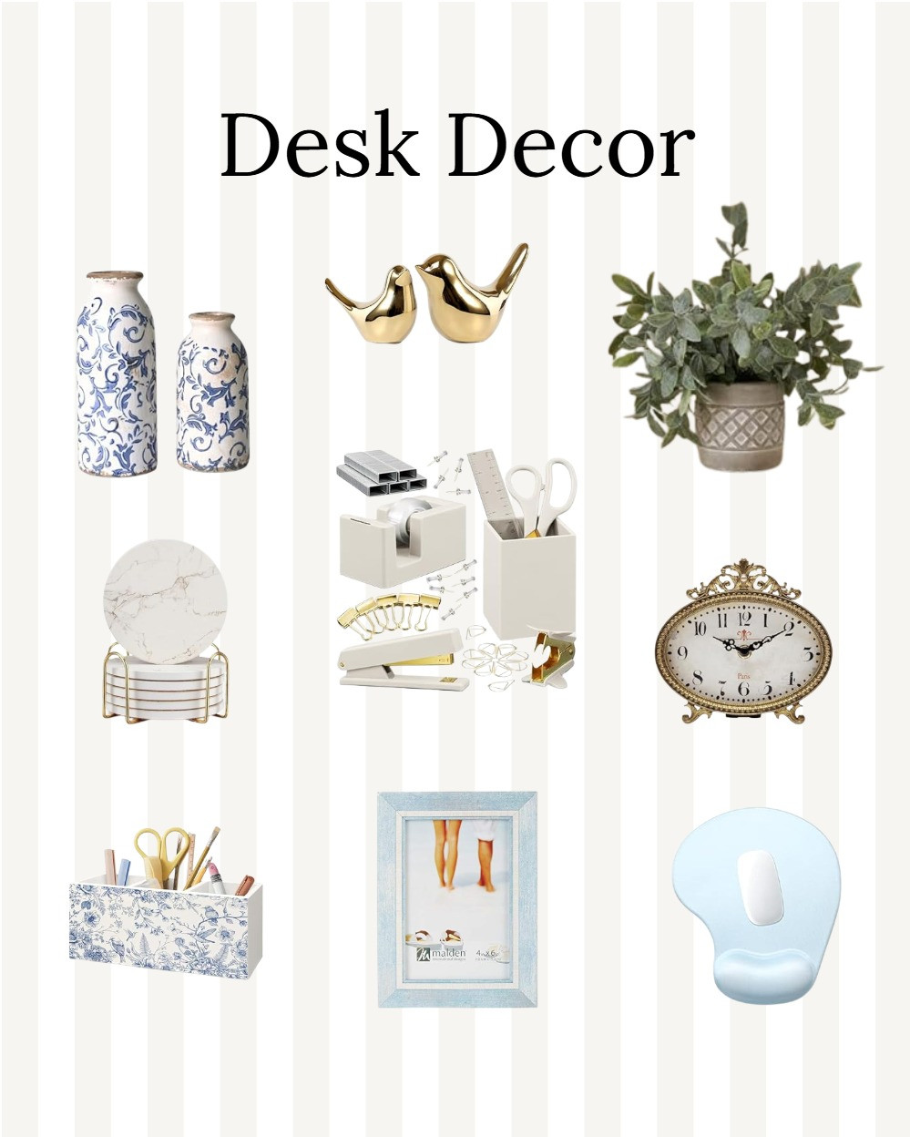 Amazon Office Desk Decor 
Think 'Hamptons Home Office.' This coastal blue decor set blends professional organization with a relaxed, beachside aesthetic. Whether it’s a textured linen desk mat or a glass paperweight in a sea-glass finish, these pieces create a sophisticated look.

 

 #LTKHome #LTKWorkwear