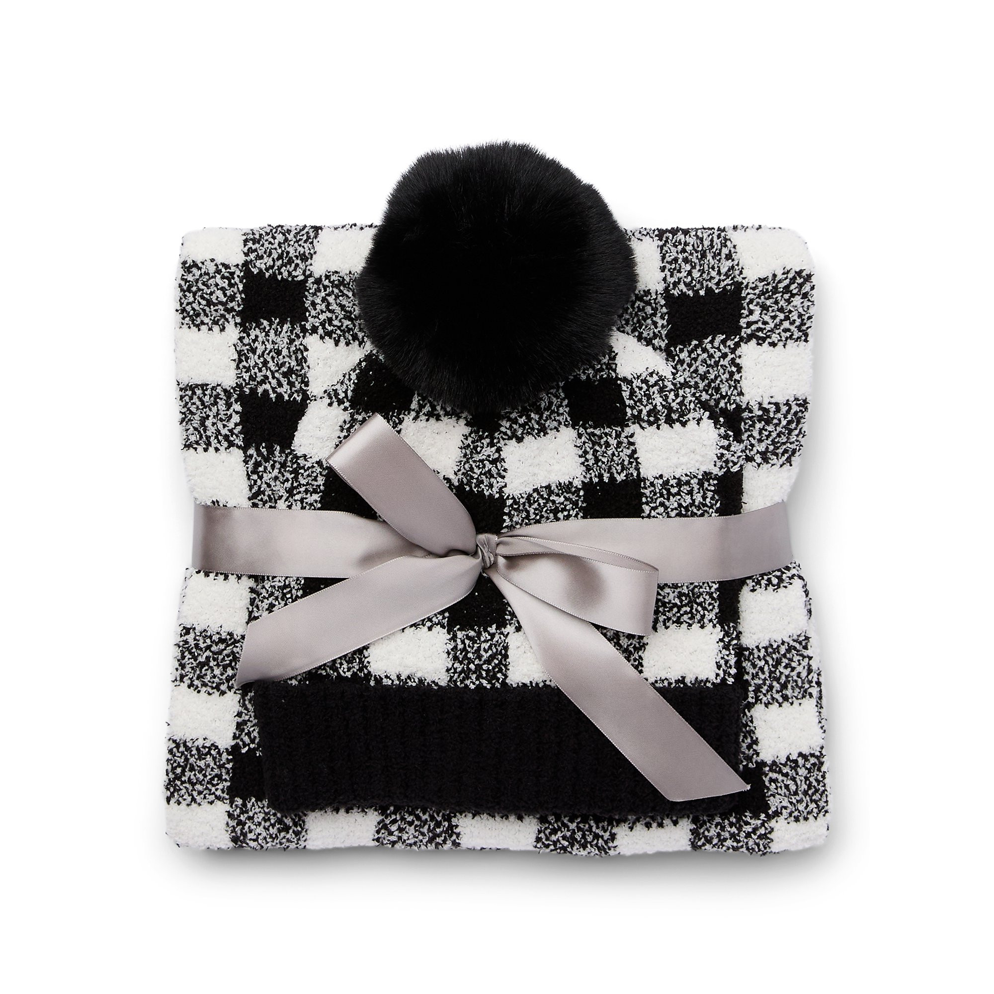 Time and Tru Women's Cozy Plaid Beanie and Winter Scarf 2-Piece Gift Set, Black Winter White - Wa... | Walmart (US)