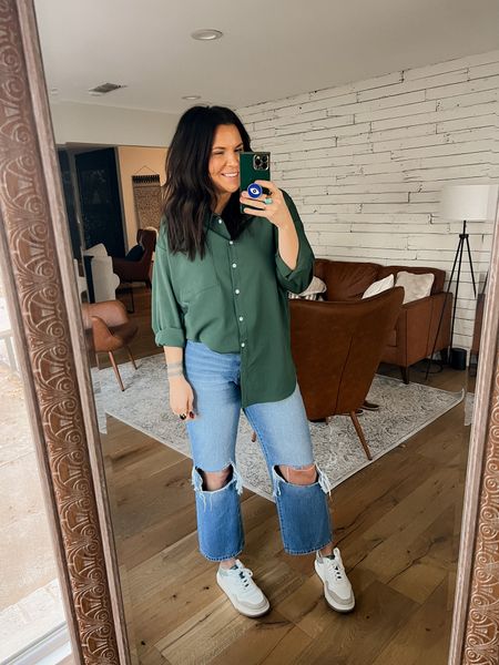 Button Up Top: Large (oversized)
Jeans: Size 31. No stretch if in between go up!
Sneakers are sold out but linked some cool ones from target  

#LTKstyletip #LTKunder50 #LTKshoecrush