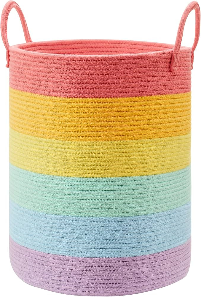 Rainbow Laundry Basket Hamper for Kids, 15Dx20H inches Clothes Hamper for Girls Room, Toy Hamper ... | Amazon (US)
