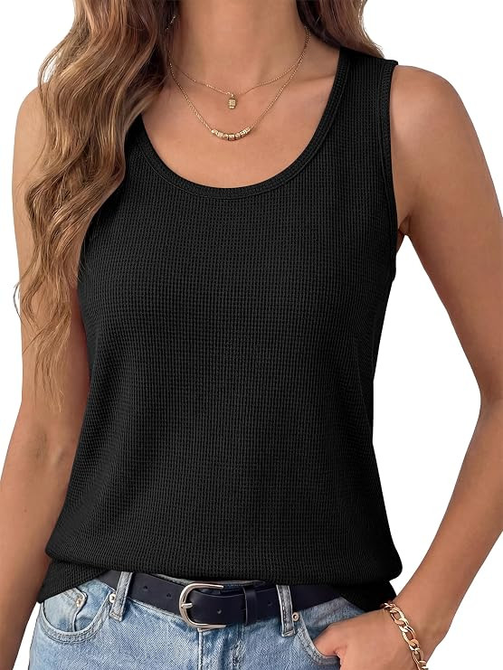 ANRABESS Tank Tops for Women Waffle Knit Scoop Neck Flowy Casual Sleeveless Shirts 2026 Summer Cl... | Amazon (US)