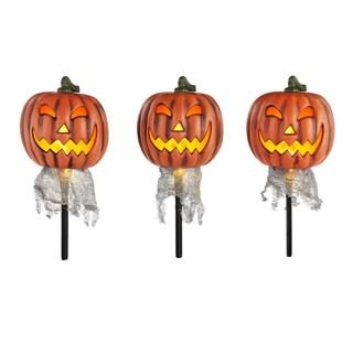 Home Accents Holiday 16 in. LED Jack-O-Lantern Halloween Pathway Marker Lights with Timer (3-Pack... | The Home Depot
