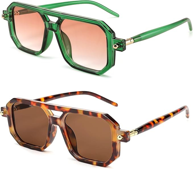 BUTABY Retro Square 70s Flat Aviator Sunglasses Women Men Vintage Trendy Plastic Frame Sun Glasse... | Amazon (US)