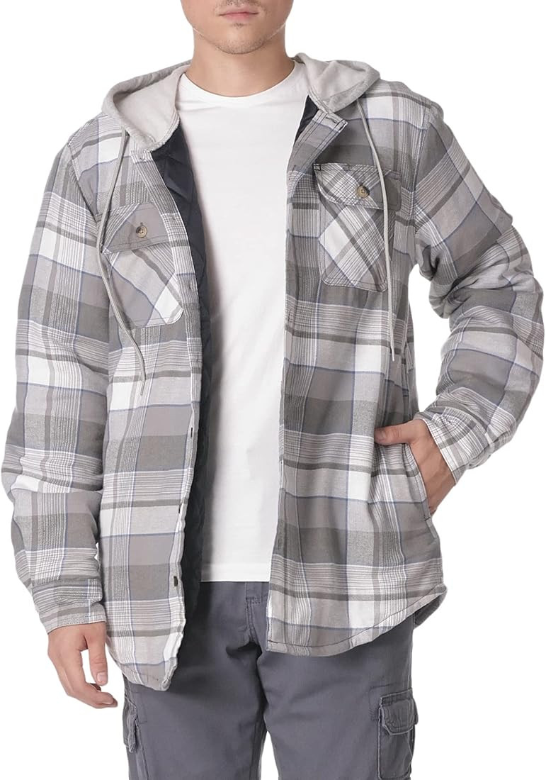 Wrangler Authentics Men's Long Sleeve Quilted Lined Flannel Shirt Jacket with Hood | Amazon (US)