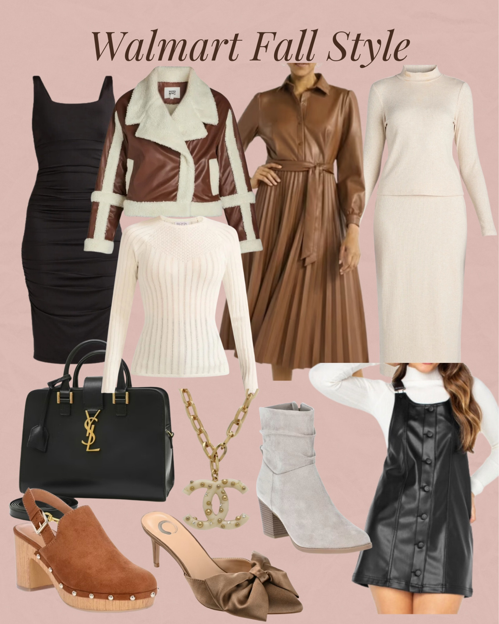 Walmart. Affordable style. Neutral. Fall style. Fall fashion. Ysl. Handbag. Purse. Face leather. Sweater set. Dress. Clog. Heel. Boot. Bootie. Chanel. Designer. Luxury  

#LTKStyleTip #LTKSeasonal #LTKFindsUnder100