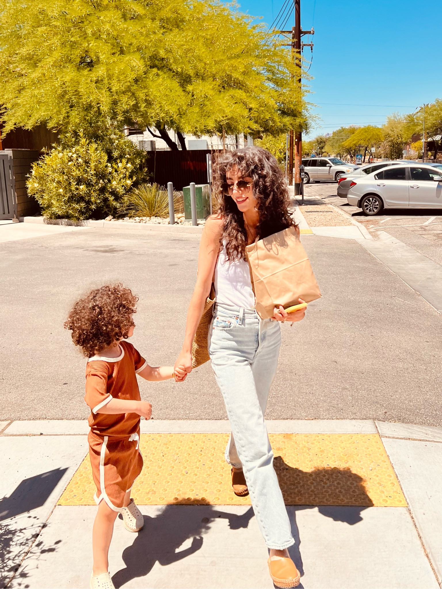 Mom uniform - summer denim and a feminine white tank - casual outfit - high waisted denim - wide leg denim 

#LTKunder100 #LTKSeasonal #LTKstyletip