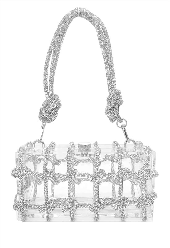 Clear Acrylic Clutch Sparkle Rhinestone Evening Bag Glitter Crystal-Embellished Rope Knot Handbag... | Amazon (US)
