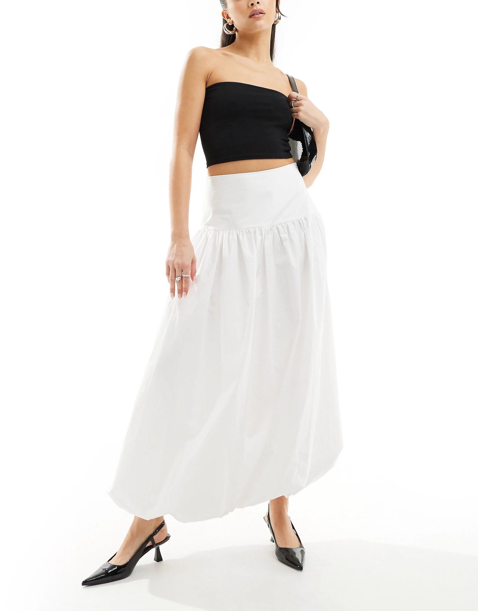 Kaiia bubble hem maxi skirt in white | ASOS (Global)