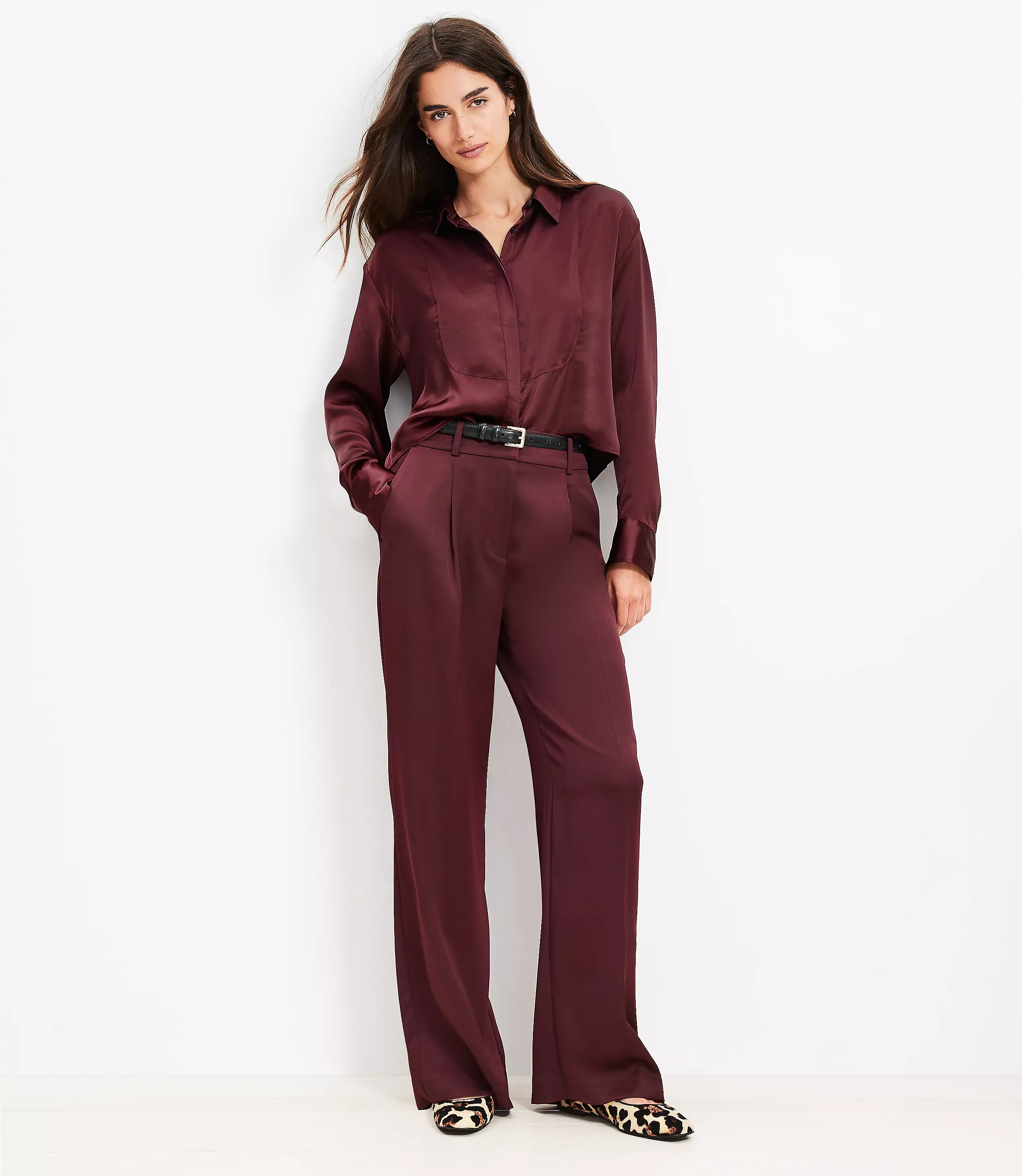 Peyton Trouser Pants in Satin | LOFT