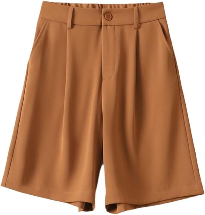 Women White Suit Shorts High Waist Summer Shorts Button Pockets Straight Shorts Ladies Knee-Lengt... | Amazon (US)