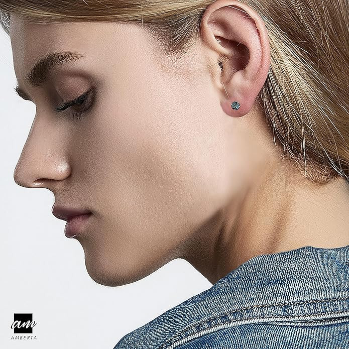 Amberta Women's 925 Sterling Silver Lumini Crystal Blue Collection Stud Earrings | Amazon (CA)