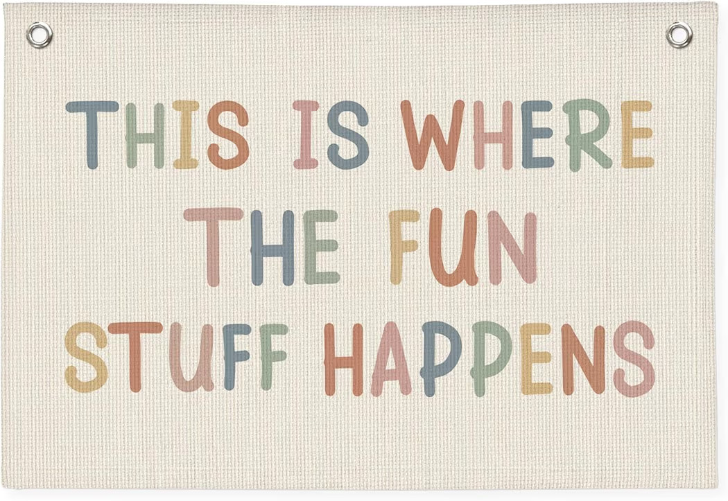 Playroom Wall Decor, Boho Classroom Decorations, Kids Room Decor Canvas Banner Wall Hanging Flag,... | Amazon (US)