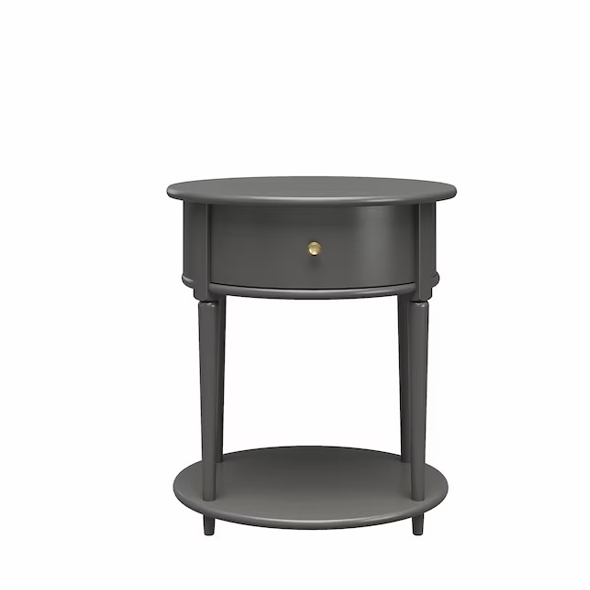 allen + roth Hoatley 21.6-in W x 26-in H Grey Composite Round Craftsman End Table with Storage As... | Lowe's