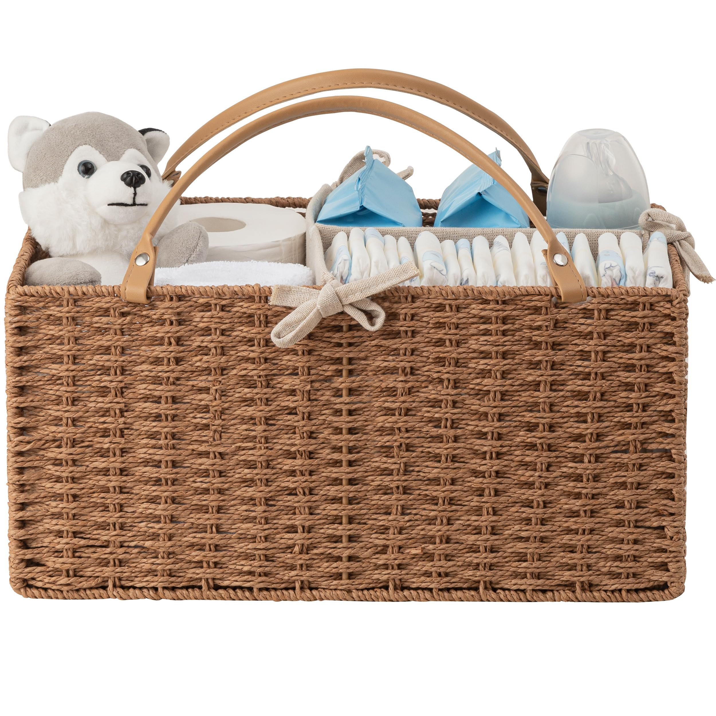 HBlife Large Baby Diaper Caddy Organizer, Paper Rope Storage Baskets Nursery Bin with Removable D... | Amazon (US)