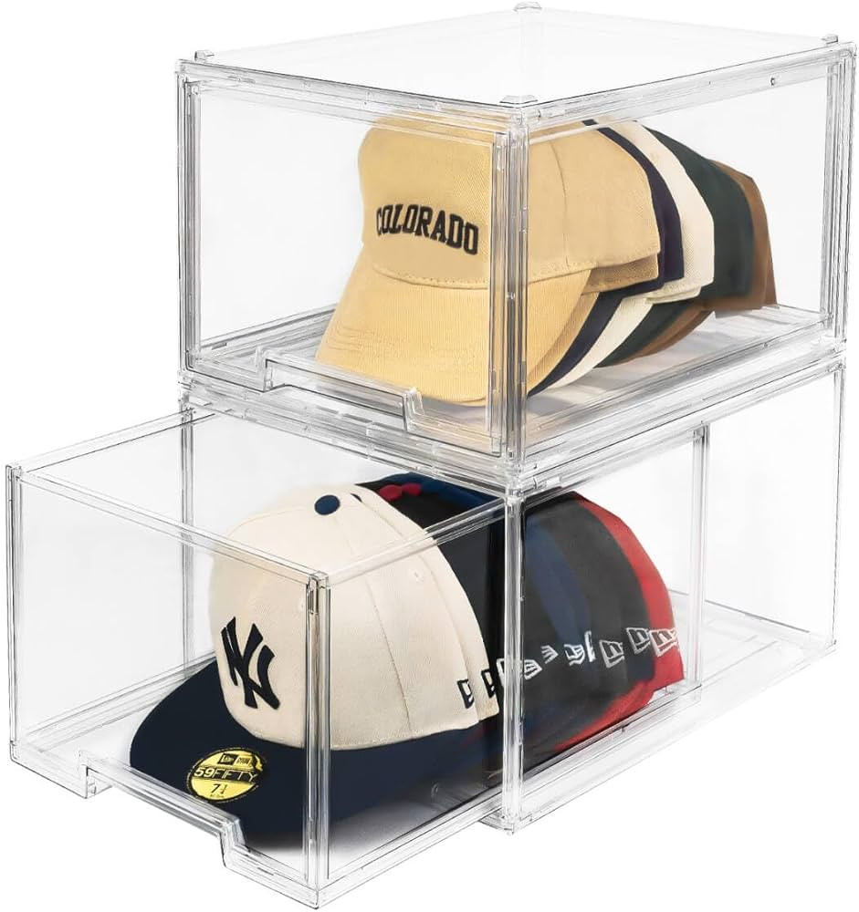 Hat Organizers, Stackable Clear Baseball Caps Holder Box Containers With Drawers for Hats Snapbac... | Amazon (US)