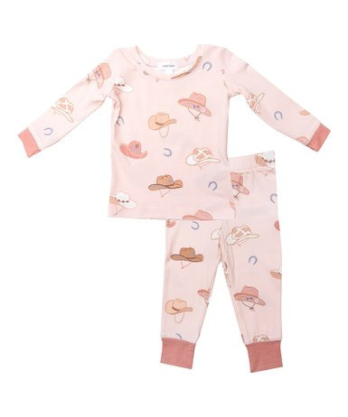 Brown & Pink Cowboy Hats Loungewear Set - Toddler & Girls | Zulily