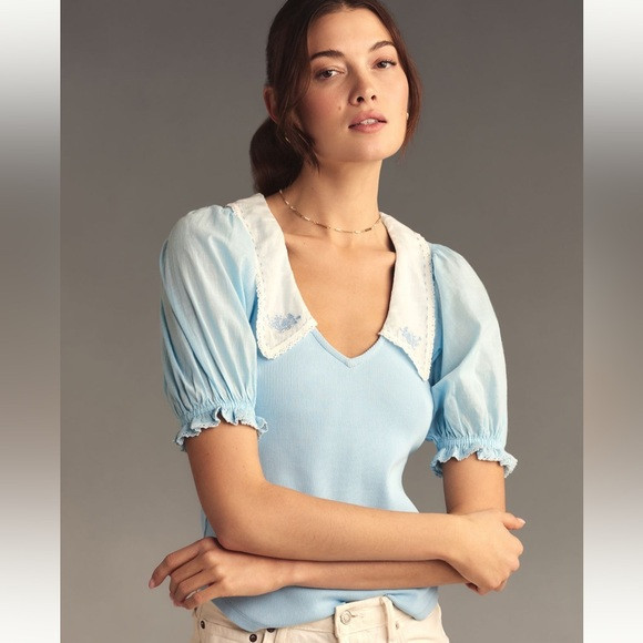 Anthropologie Short Sleeve Collared Top- small | Poshmark