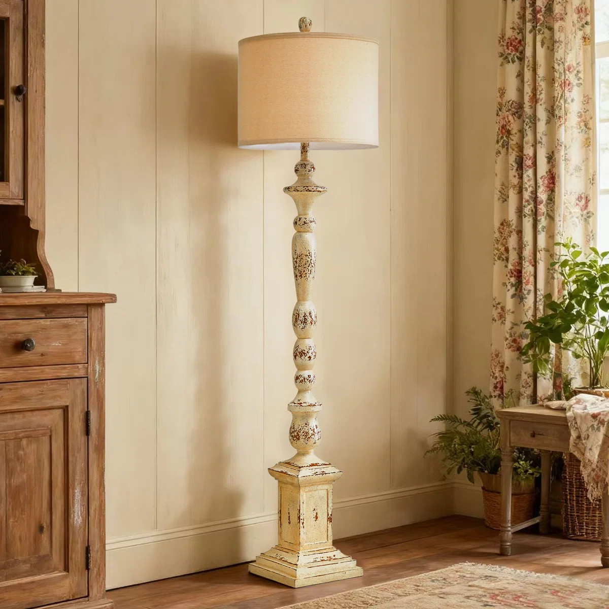 64.5" Distressed Traditional Resin Floor Lamp, Retro Farmhouse Standing Lamp With Rotary Switch, ... | Wayfair North America