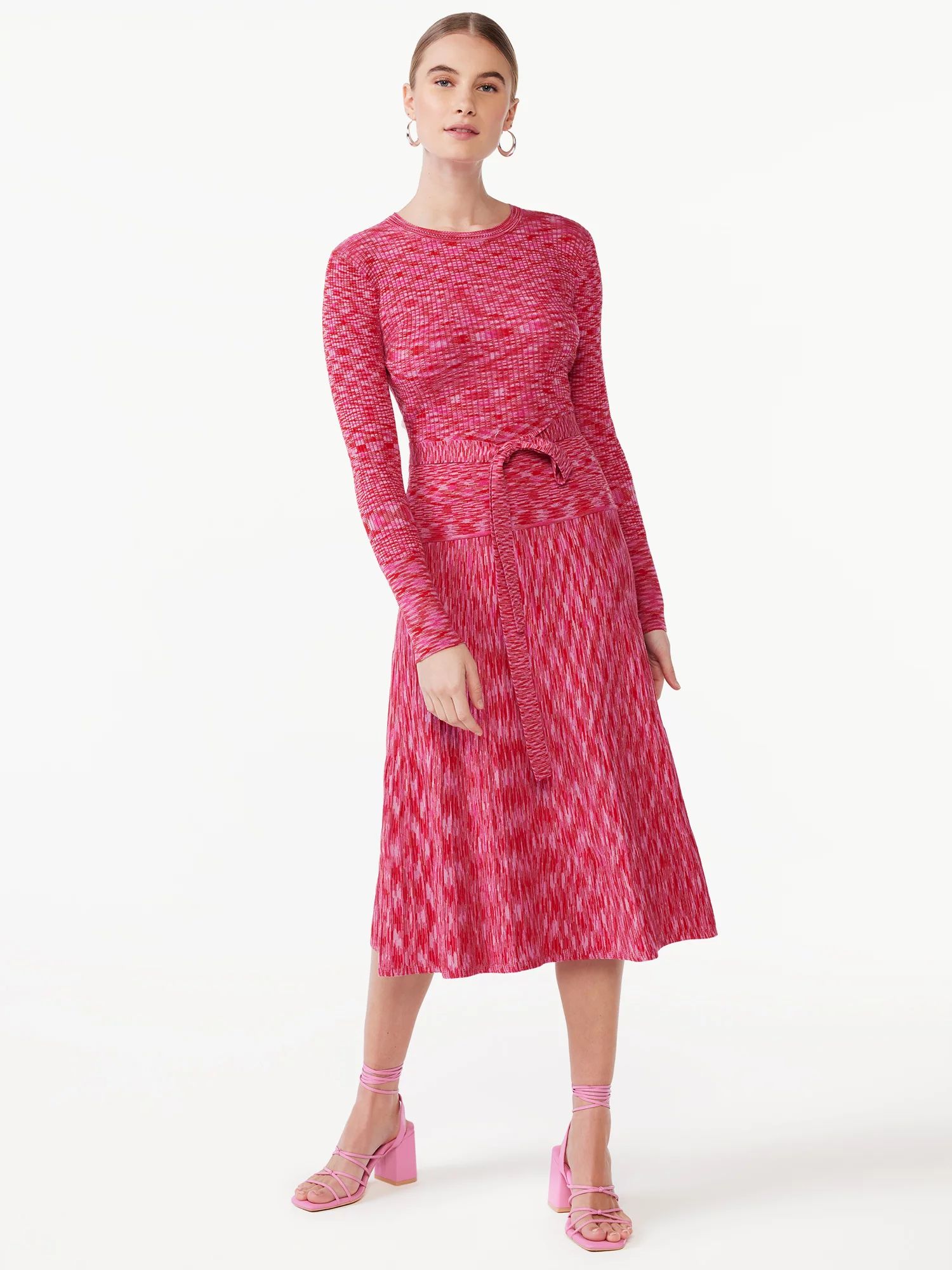 Scoop Women's Space Dye Ribbed Midi Dress with Long Sleeves, Sizes XS-XXL - Walmart.com | Walmart (US)