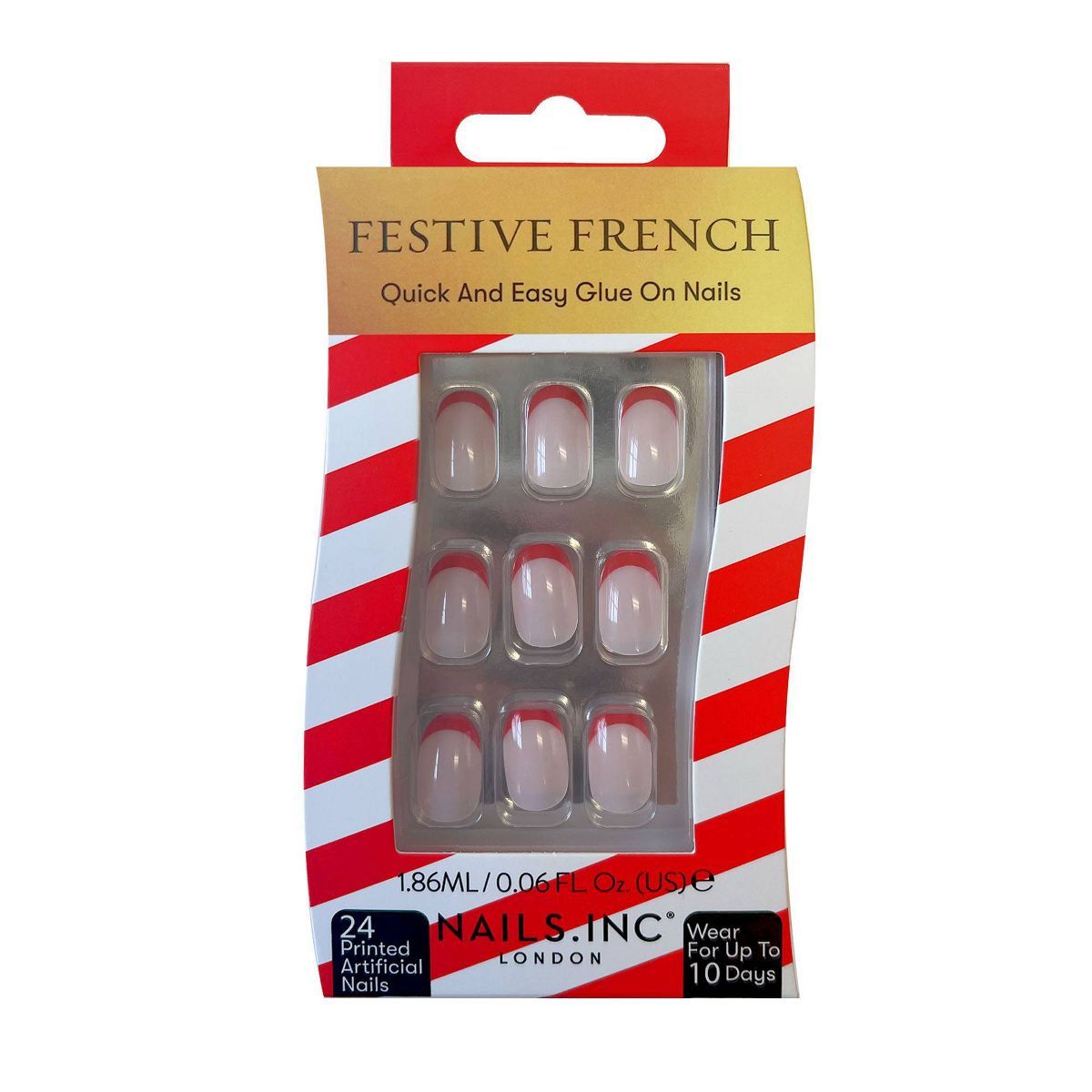 Nails Inc. Festive French Fake Nails - Ready or Not Red - 24ct | Target