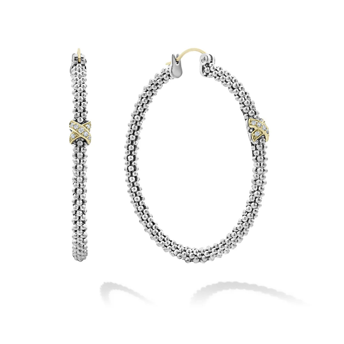 Caviar Lux Large X Diamond Caviar Hoop Earrings | LAGOS