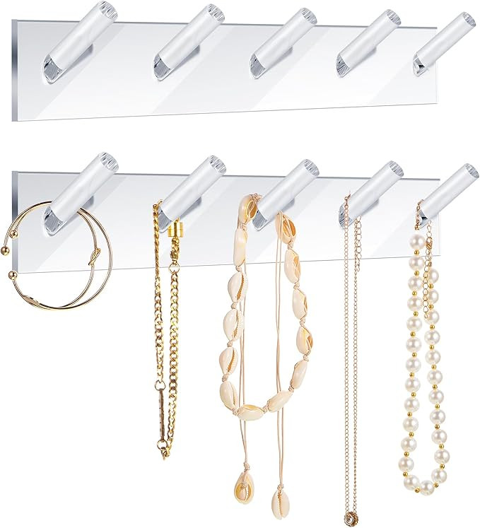 1 Pcs Acrylic Wall Mounted Necklaces Organizer with 6 Hooks Clear Adhesive Jewelry Wall Mount Han... | Amazon (US)