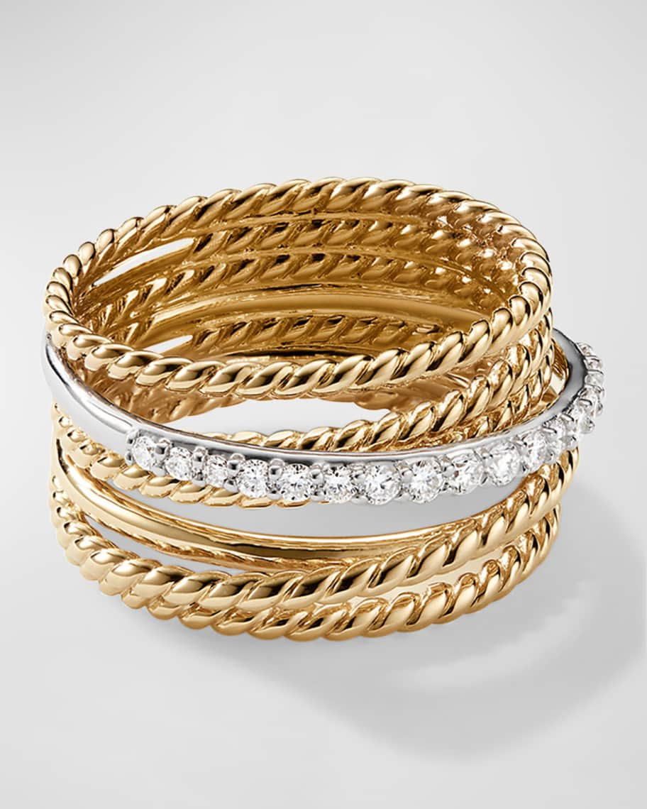 David Yurman Large Crossover Ring with Diamonds and 18K Gold | Neiman Marcus