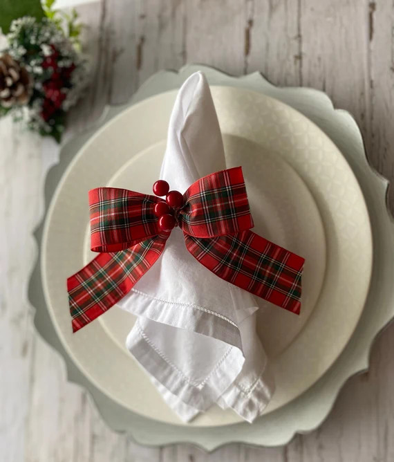 Buffalo Plaid Bow Napkin Rings, Mackenzie Childs inspired Napkin Holder, Christmas Plaid Bow Napk... | Etsy (CAD)