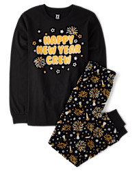 Adult Matching Family Glow New Year Cotton Pajamas - black | The Children's Place
