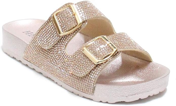 H2K Womens Glitter Double Buckle Adjustable Comfort Slip On Slides Sandals Espen | Amazon (US)