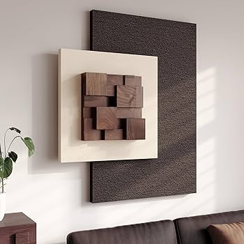 3D Wood Textured Large Neutral Abstract Wall Art, Modern Beige Brown Geometric Paintings Artwork ... | Amazon (US)