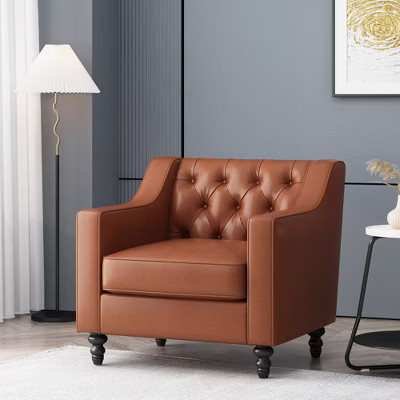 33" Fabric Contemporary Club Chair with Button-Tufted Diamond Stitch, Sloped Arms and Birch Wood Legs | Target