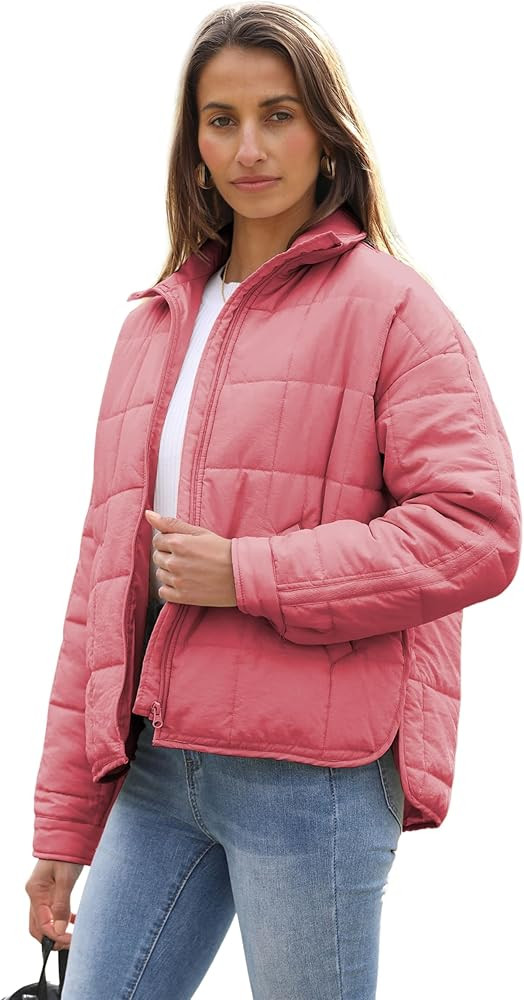 Quilted Puffer Jacket Women Lightweight Short Zip Up Padded Coat with Pockets | Amazon (US)