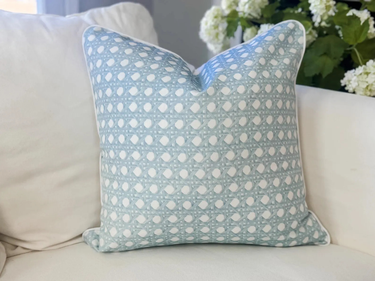 Danika Herrick Sally Blue Cane Pillow Cover - Grandmillennial Coastal Decor | Etsy (US)